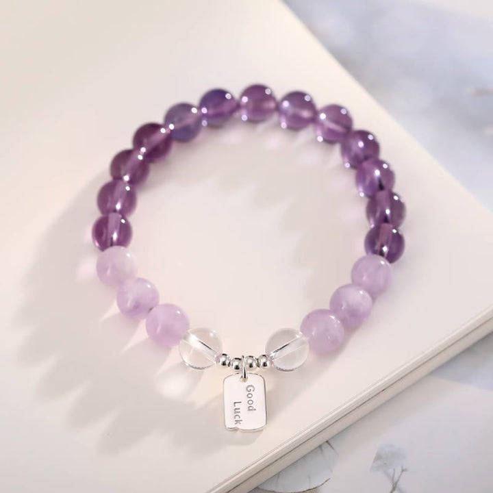 Buddha Stones Amethyst Rose Quartz Strawberry Quartz Good Luck Charm Bracelet - image 8
