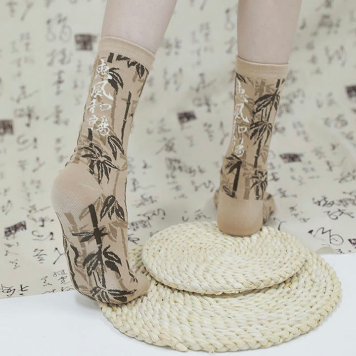 Buddha Stones Chinese Calligraphy Floral Design Micro Crew Women Cotton Socks - image 9