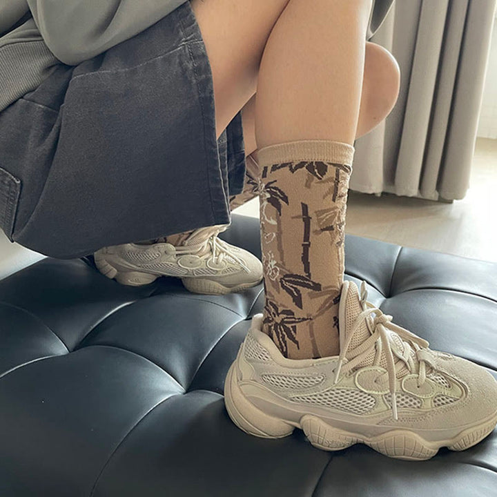 Buddha Stones Chinese Calligraphy Floral Design Micro Crew Women Cotton Socks - image 13