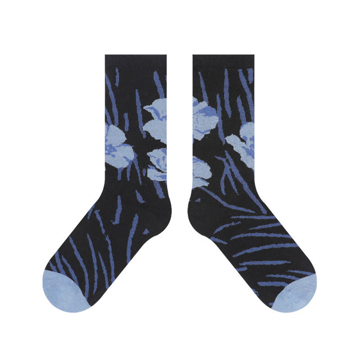 Buddha Stones Chinese Calligraphy Floral Design Micro Crew Women Cotton Socks - image 22