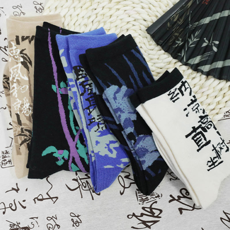 Buddha Stones Chinese Calligraphy Floral Design Micro Crew Women Cotton Socks - image 33