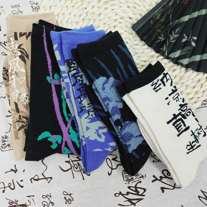 Buddha Stones Chinese Calligraphy Floral Design Micro Crew Women Cotton Socks - image 33