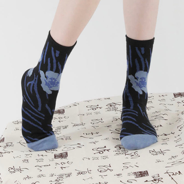 Buddha Stones Chinese Calligraphy Floral Design Micro Crew Women Cotton Socks - image 19