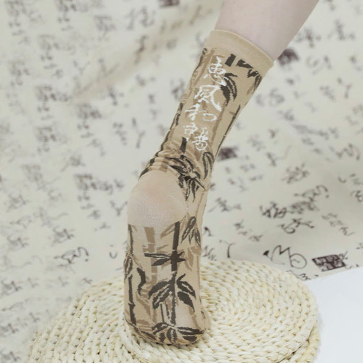 Buddha Stones Chinese Calligraphy Floral Design Micro Crew Women Cotton Socks - image 12