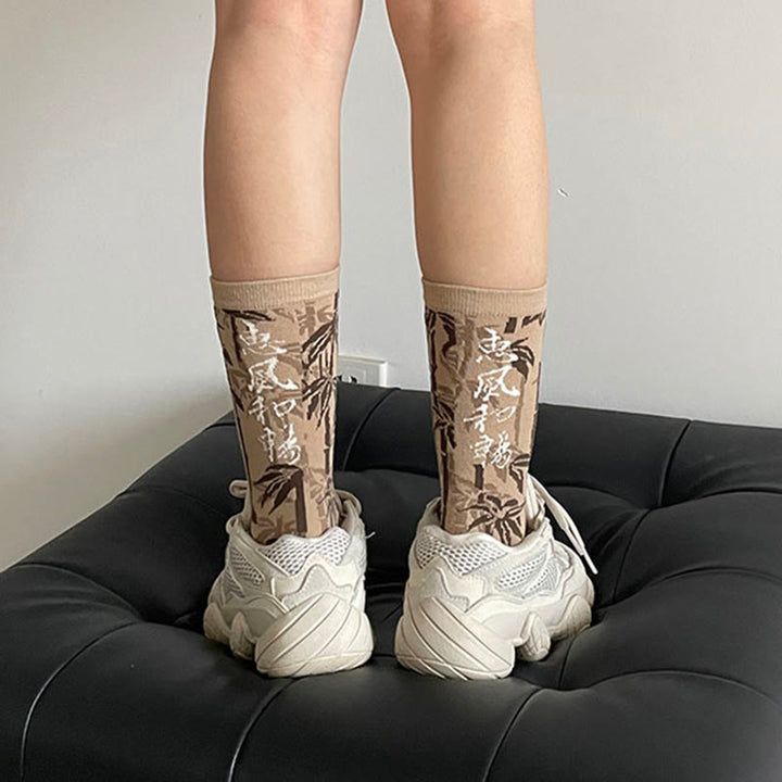 Buddha Stones Chinese Calligraphy Floral Design Micro Crew Women Cotton Socks - image 15