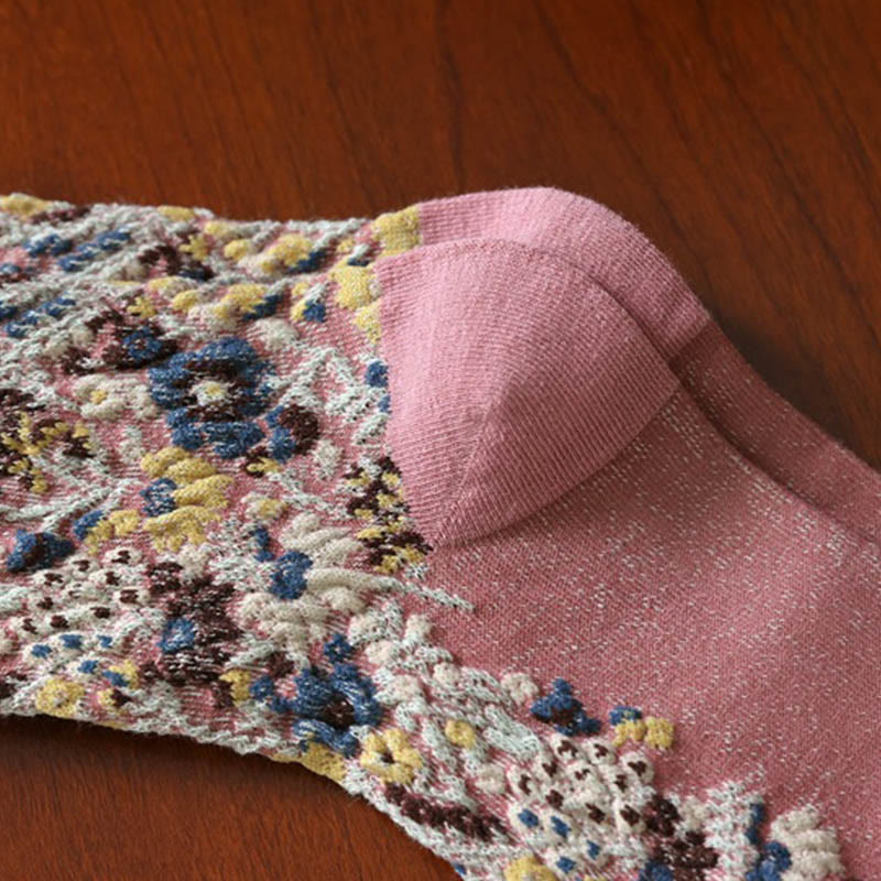 Buddha Stones Ethnic Textured Floral Pattern Women's Micro Crew Cotton Socks - image 14