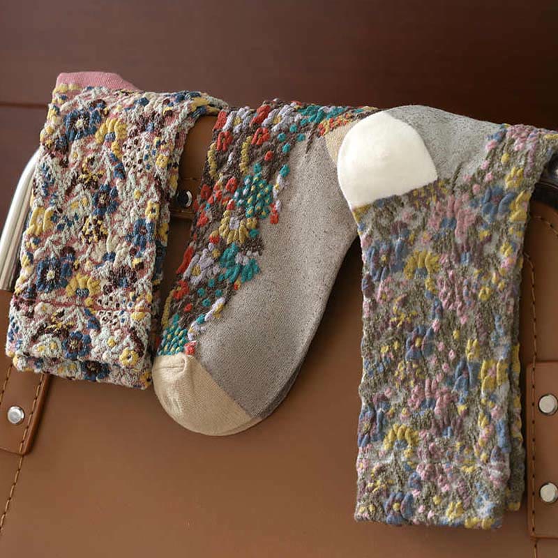 Buddha Stones Ethnic Textured Floral Pattern Women's Micro Crew Cotton Socks - image 19