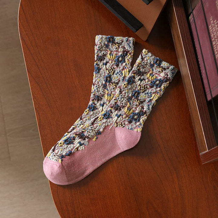 Buddha Stones Ethnic Textured Floral Pattern Women's Micro Crew Cotton Socks - LightPink - One Size Fits Most (US4–9,EU34–39,UK/AU2.5-6,Asia22-24.5cm) - image 12