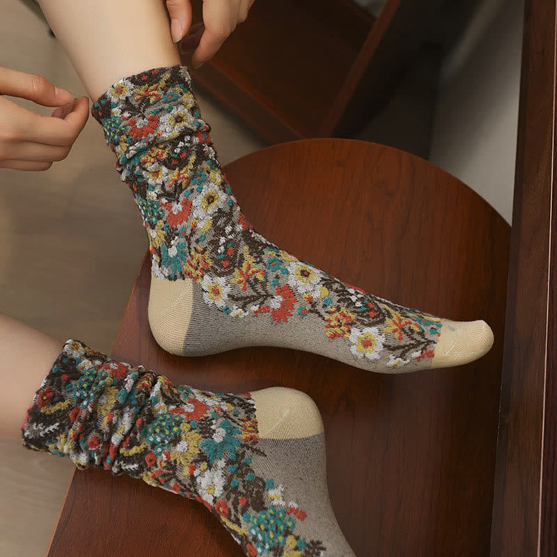 Buddha Stones Ethnic Textured Floral Pattern Women's Micro Crew Cotton Socks - image 0