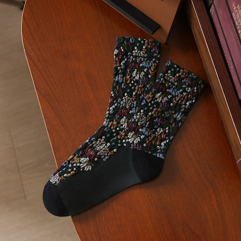 Buddha Stones Ethnic Textured Floral Pattern Women's Micro Crew Cotton Socks - Black - One Size Fits Most (US4–9,EU34–39,UK/AU2.5-6,Asia22-24.5cm) - image 5