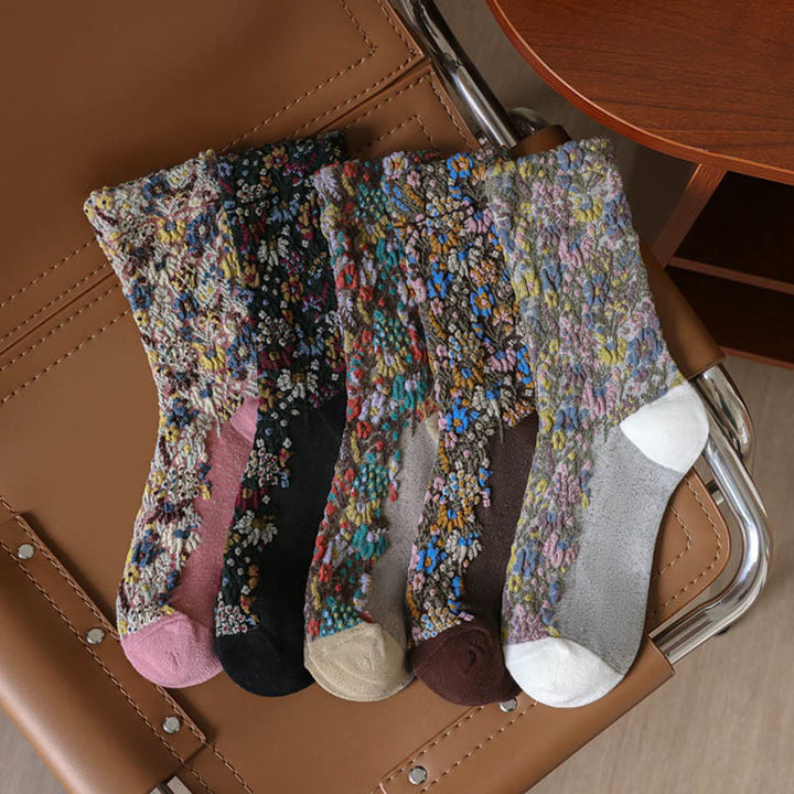 Buddha Stones Ethnic Textured Floral Pattern Women's Micro Crew Cotton Socks - image 16