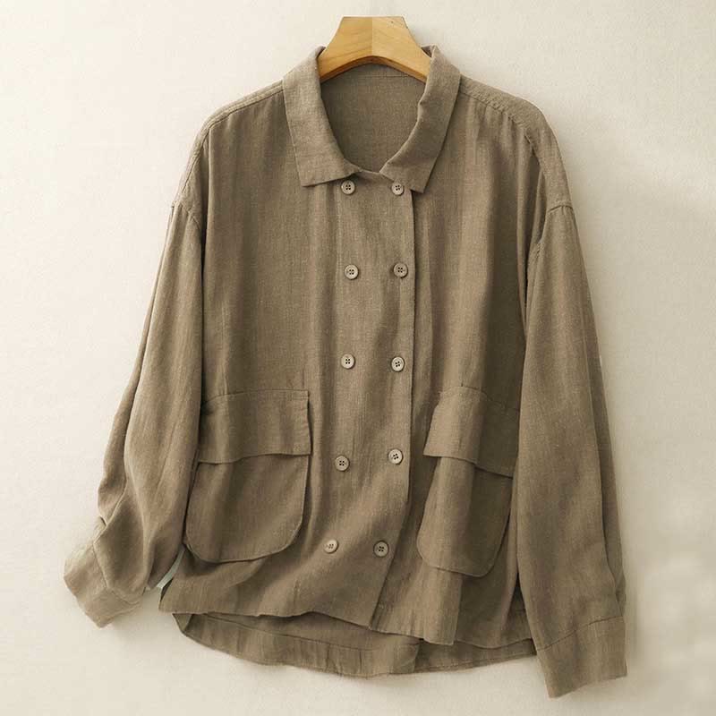 Buddha Stones Double‑Breasted Design Long Sleeve Women's Cotton Jacket With Pockets - Peru - US14,UK/AU18,EU46 (2XL) - image 1