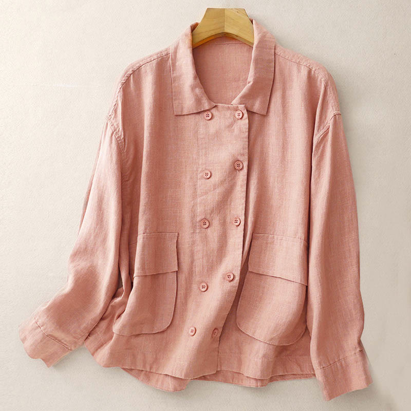 Buddha Stones Double‑Breasted Design Long Sleeve Women's Cotton Jacket With Pockets - DarkSalmon - US14,UK/AU18,EU46 (2XL) - image 17