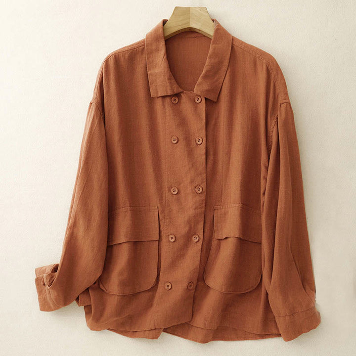 Buddha Stones Double‑Breasted Design Long Sleeve Women's Cotton Jacket With Pockets - Chocolate - US14,UK/AU18,EU46 (2XL) - image 7