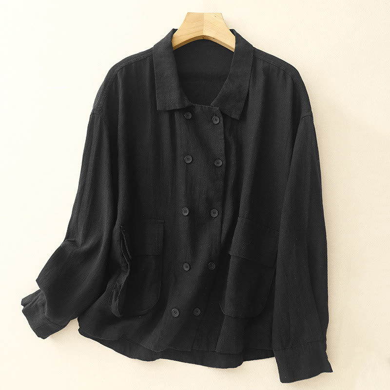 Buddha Stones Double‑Breasted Design Long Sleeve Women's Cotton Jacket With Pockets - Black - US14,UK/AU18,EU46 (2XL) - image 12