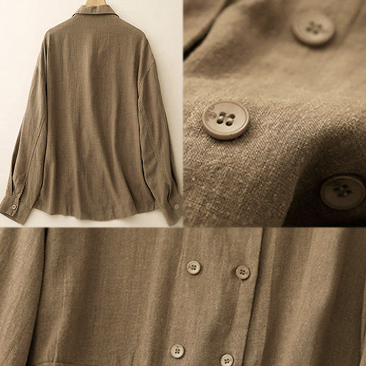 Buddha Stones Double‑Breasted Design Long Sleeve Women's Cotton Jacket With Pockets - image 2