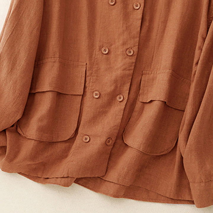 Buddha Stones Double‑Breasted Design Long Sleeve Women's Cotton Jacket With Pockets - image 10