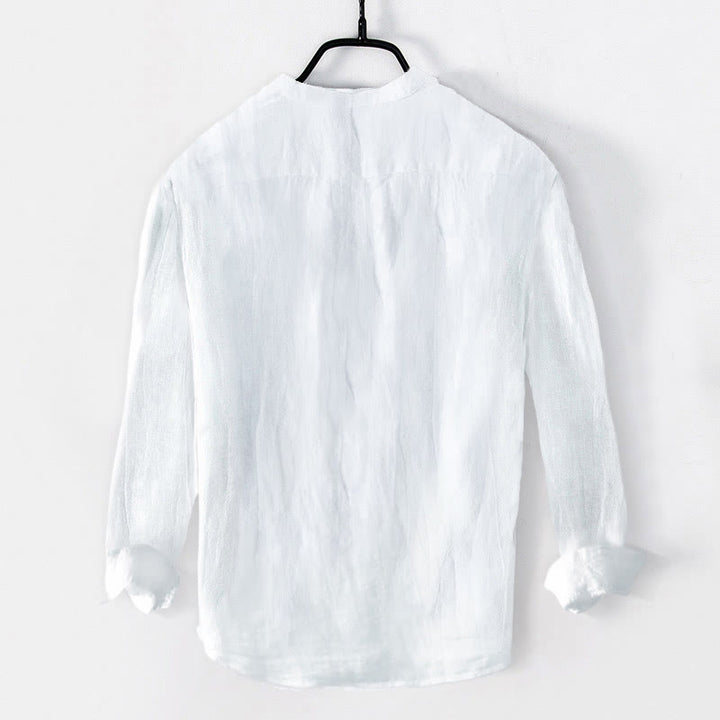 Buddha Stones Solid Color Long Sleeve Half Button Shirt Cotton Linen Men Clothing - image 11