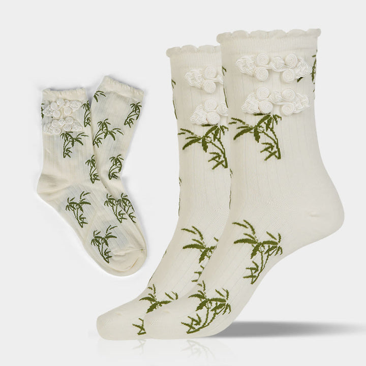 Buddha Stones Chinese Frog-Button Design Jacquard Bamboo Pattern Micro Crew Women's Socks - White - One Size Fits Most (US 5.5-8.5,EU 36–40,UK/AU 3.5-6.5,AISA 23–25 cm) - image 16