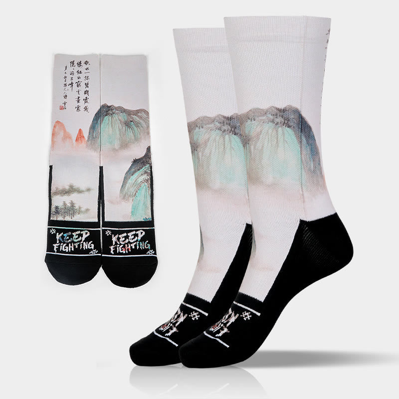 Buddha Stones Casual Lotus Chinese Landscape Painting Micro Crew Men Women Unisex Socks - FloralWhite - One Size Fits Most (US 5-10.5,EU 38-44,UK/AU 5-10.5,AISA 24.5-28cm) - image 10