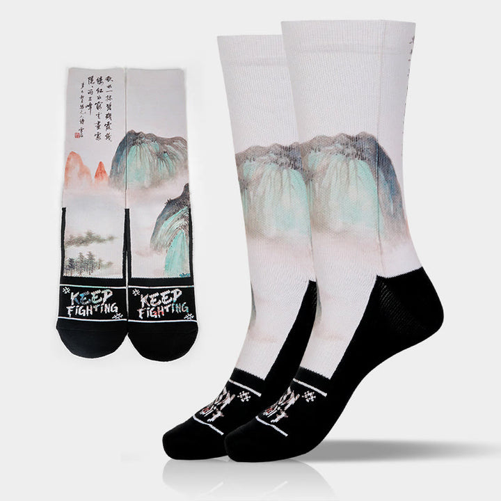 Buddha Stones Casual Lotus Chinese Landscape Painting Micro Crew Men Women Unisex Socks - FloralWhite - One Size Fits Most (US 5-10.5,EU 38-44,UK/AU 5-10.5,AISA 24.5-28cm) - image 10