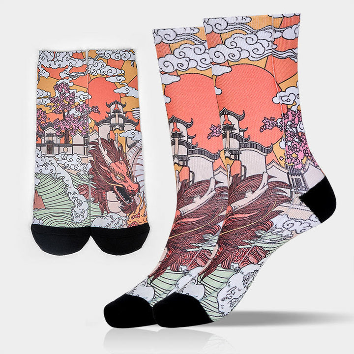 Buddha Stones Casual Dragon Clouds Sun Waves Micro Crew Men Women Unisex Socks - DarkSeaGreen - M-L(US 8-12,EU 41-45,UK/AU 7.5-11.5,AISA 25.5-28.5cm) - image 0