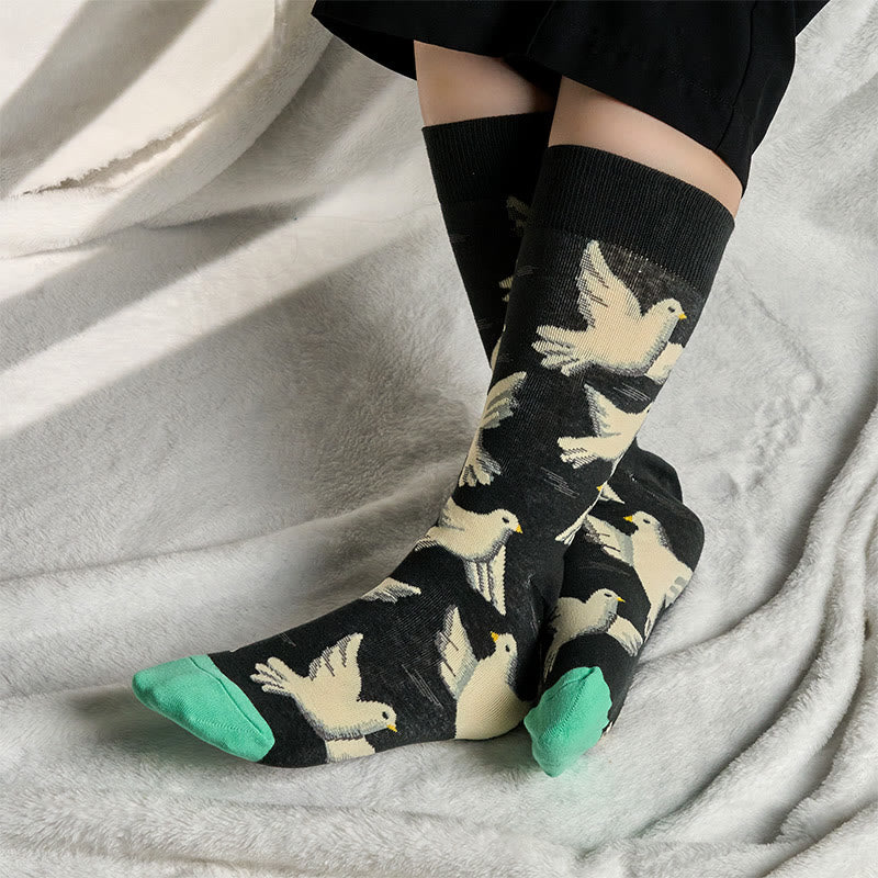 Buddha Stones Doves Pattern Design Men Women Unisex Cotton Crew Socks - image 2