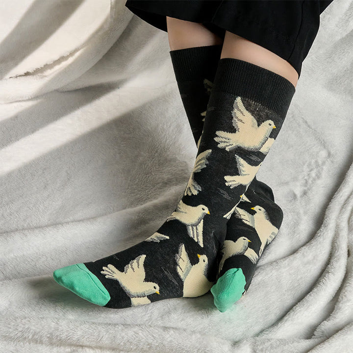 Buddha Stones Doves Pattern Design Men Women Unisex Cotton Crew Socks - image 2