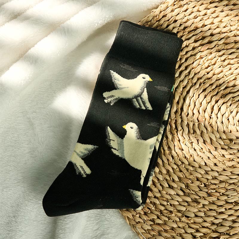 Buddha Stones Doves Pattern Design Men Women Unisex Cotton Crew Socks - image 1