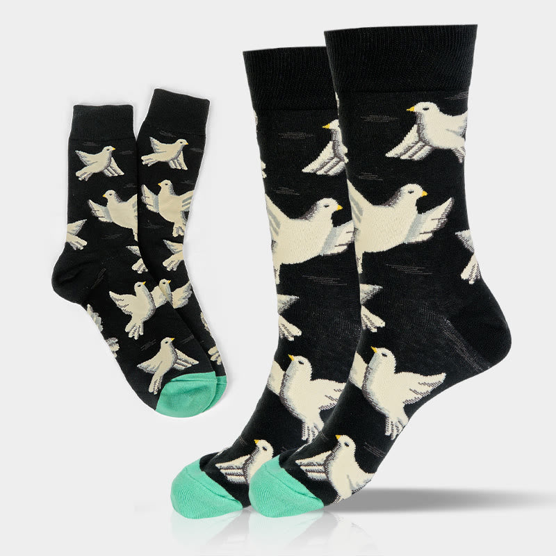 Buddha Stones Doves Pattern Design Men Women Unisex Cotton Crew Socks - Doves - One Size Fits Most (US8–12.5,EU41-46,UK/AU7.5-12,Asia25.5-31cm) - image 0