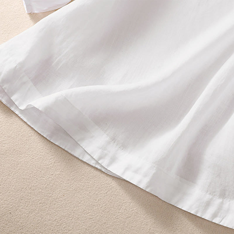 Buddha Stones Casual Plain Button Floral Embroidered Design Puff Half Sleeve Women's Shirt - image 12