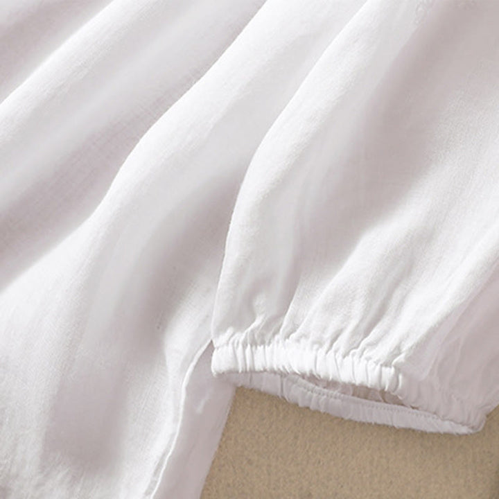 Buddha Stones Casual Plain Button Floral Embroidered Design Puff Half Sleeve Women's Shirt - image 8