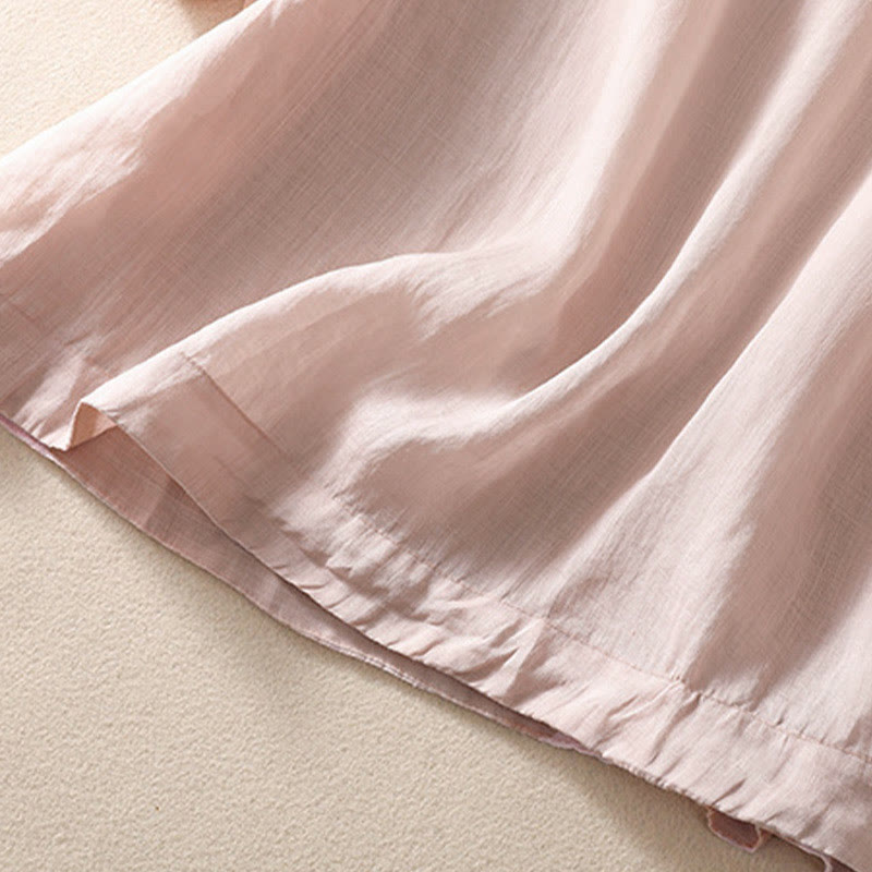 Buddha Stones Casual Plain Button Floral Embroidered Design Puff Half Sleeve Women's Shirt - image 15