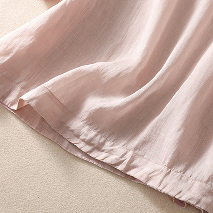 Buddha Stones Casual Plain Button Floral Embroidered Design Puff Half Sleeve Women's Shirt - image 15