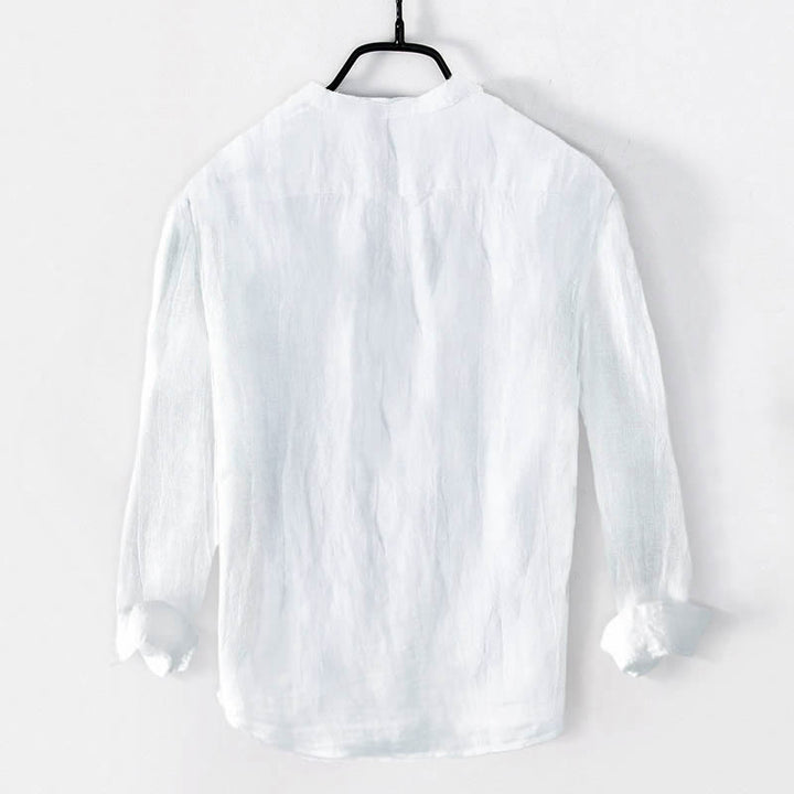 Buddha Stones Zen Stone Pattern Half Buttons Men's Cotton Linen Long Sleeve Shirt - image 7