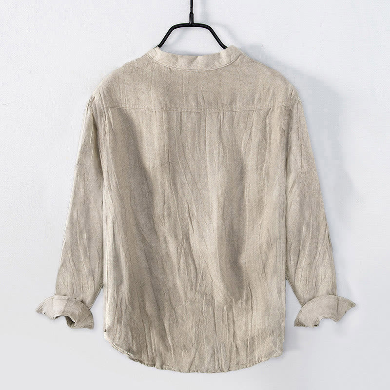 Buddha Stones Heart-shaped OM Symbol Pattern Half Buttons Men's Cotton Linen Long Sleeve Shirt - image 1