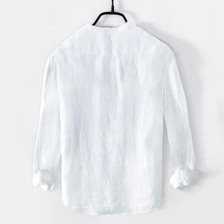 Buddha Stones Lotus Meditating Figure Pattern Half Buttons Men's Cotton Linen Long Sleeve Shirt - image 7