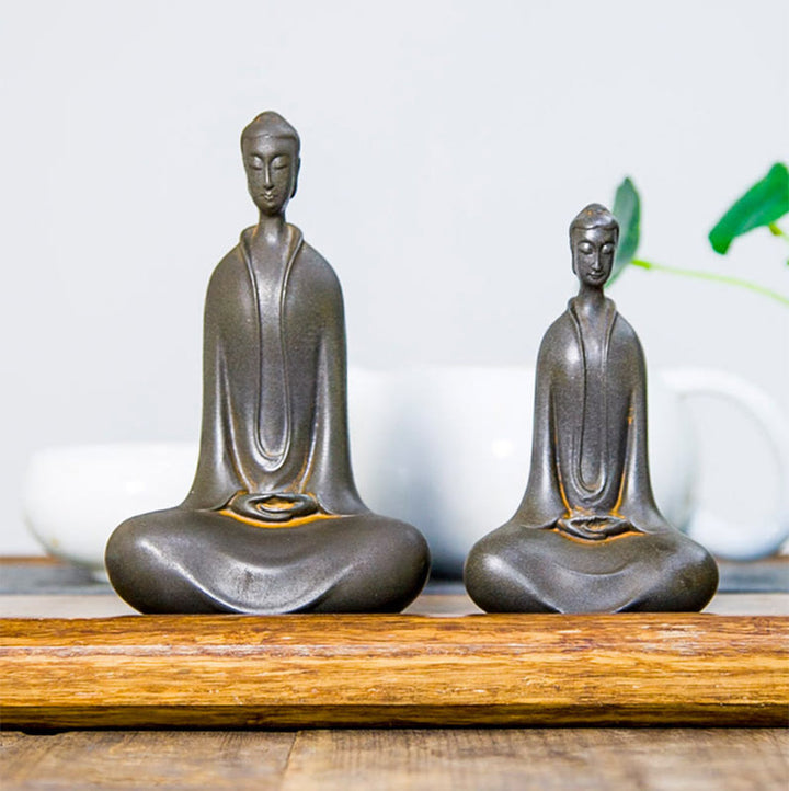 Buddha Stones Handmade Sakyamuni Buddha Iron Powder Rust Cast Resin Statue Home Decoration - image 23