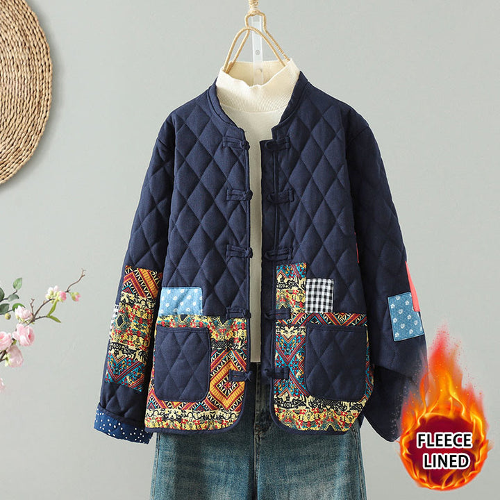 Buddha Stones Ethnic Frog-button Patchwork Women's Thickened Cotton Long Sleeve Jacket With Pockets - Yellow Floral - US8-10,UK/AU12-14,EU40-42 (2XL) - image 5