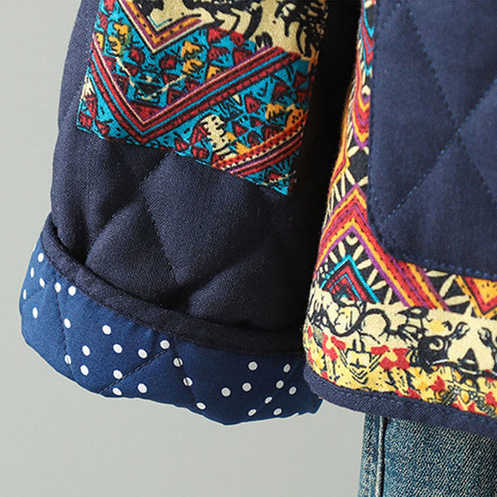 Buddha Stones Ethnic Frog-button Patchwork Women's Thickened Cotton Long Sleeve Jacket With Pockets - image 12