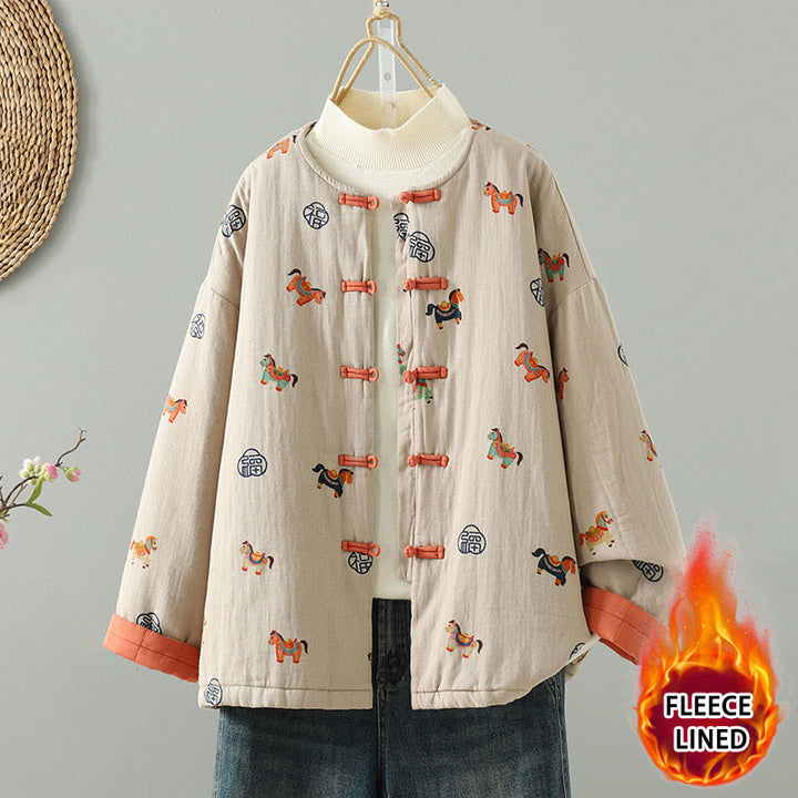Buddha Stones Horse Fu Character Pattern Frog-Button Design Women's Cotton Long Sleeve Thickened Jacket - PapayaWhip - US8-10,UK/AU12-14,EU40-42 (2XL) - image 0