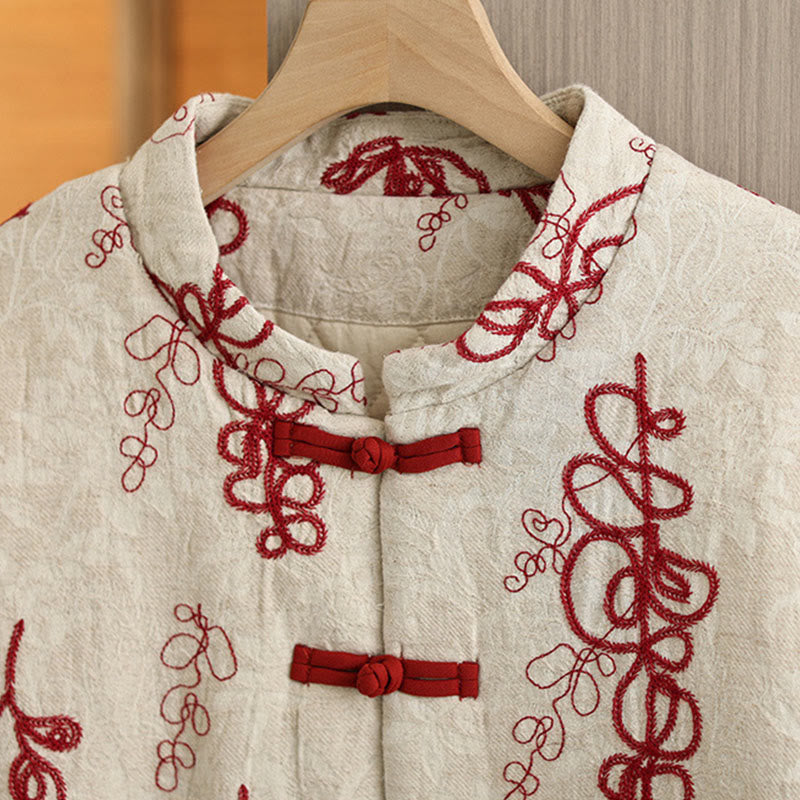 Buddha Stones Women's Winter Long Sleeve Stand Collar Frog-buttons Cotton-padded Jacket With Pockets - image 1