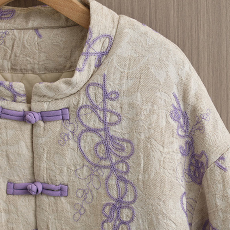 Buddha Stones Women's Winter Long Sleeve Stand Collar Frog-buttons Cotton-padded Jacket With Pockets - image 11