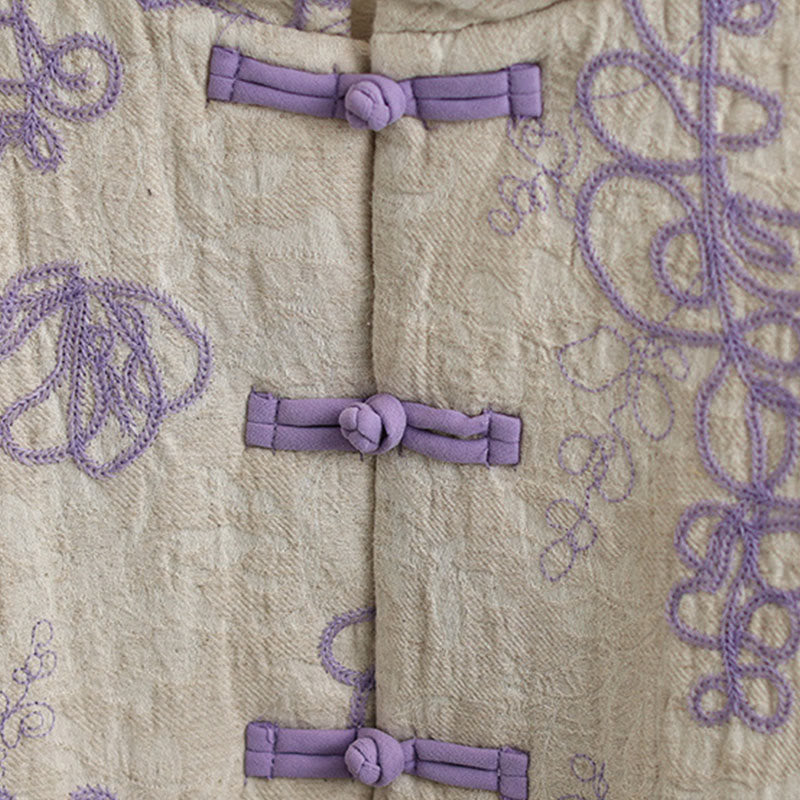 Buddha Stones Women's Winter Long Sleeve Stand Collar Frog-buttons Cotton-padded Jacket With Pockets - image 12