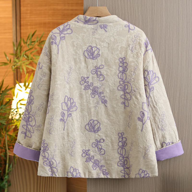 Buddha Stones Women's Winter Long Sleeve Stand Collar Frog-buttons Cotton-padded Jacket With Pockets - image 8