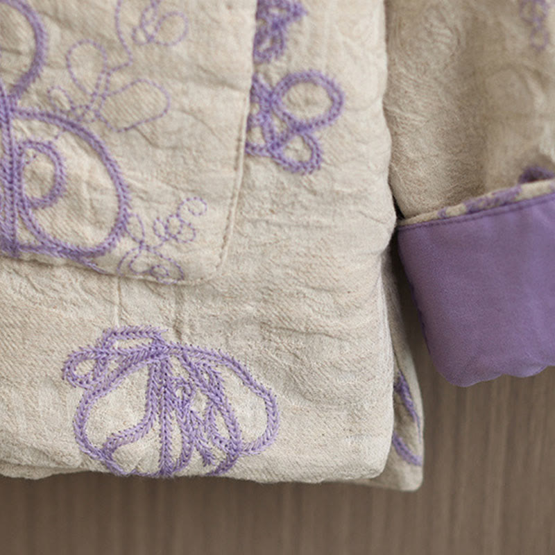 Buddha Stones Women's Winter Long Sleeve Stand Collar Frog-buttons Cotton-padded Jacket With Pockets - image 17