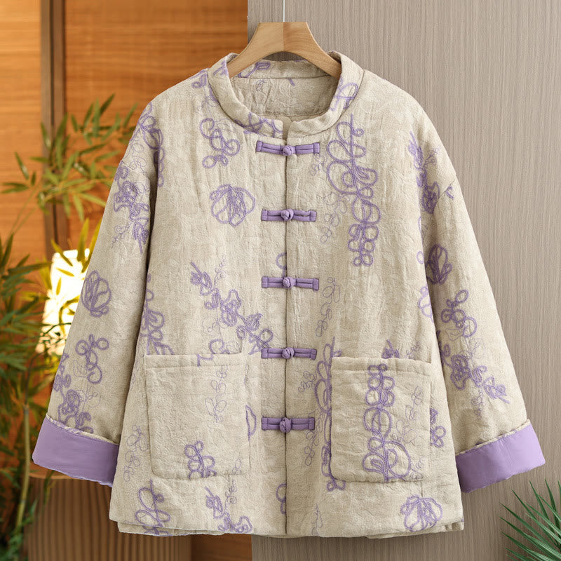 Buddha Stones Women's Winter Long Sleeve Stand Collar Frog-buttons Cotton-padded Jacket With Pockets - MediumOrchid - US14,UK/AU18,EU46 (2XL) - image 7