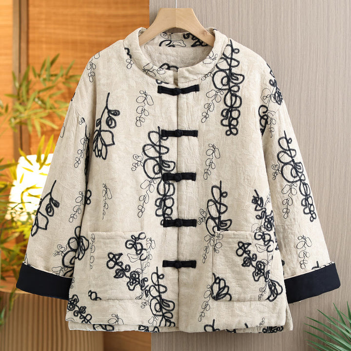 Buddha Stones Women's Winter Long Sleeve Stand Collar Frog-buttons Cotton-padded Jacket With Pockets - Black - US14,UK/AU18,EU46 (2XL) - image 19