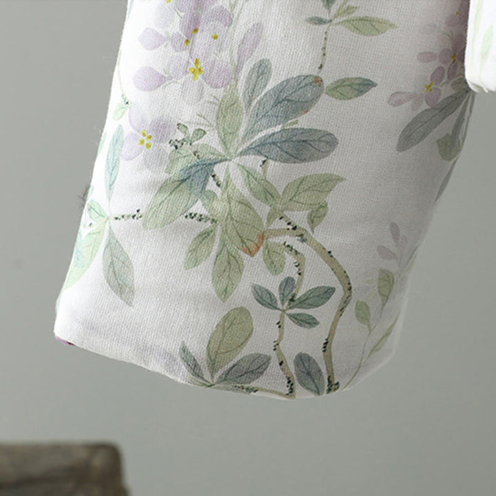 Buddha Stones Women's Printing Flower Pattern Long Sleeve Frog-buttons Cotton Jacket - image 5