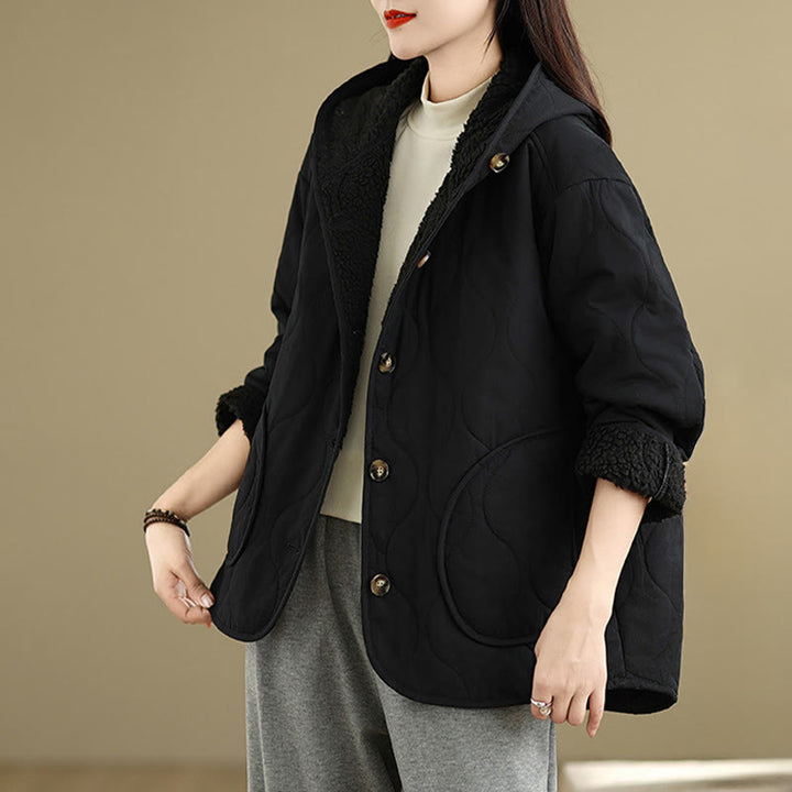 Buddha Stones Women's Plain Long Sleeve Hoodie Design Cotton hermal Fleece-Lined Jacket With Pockets - image 17